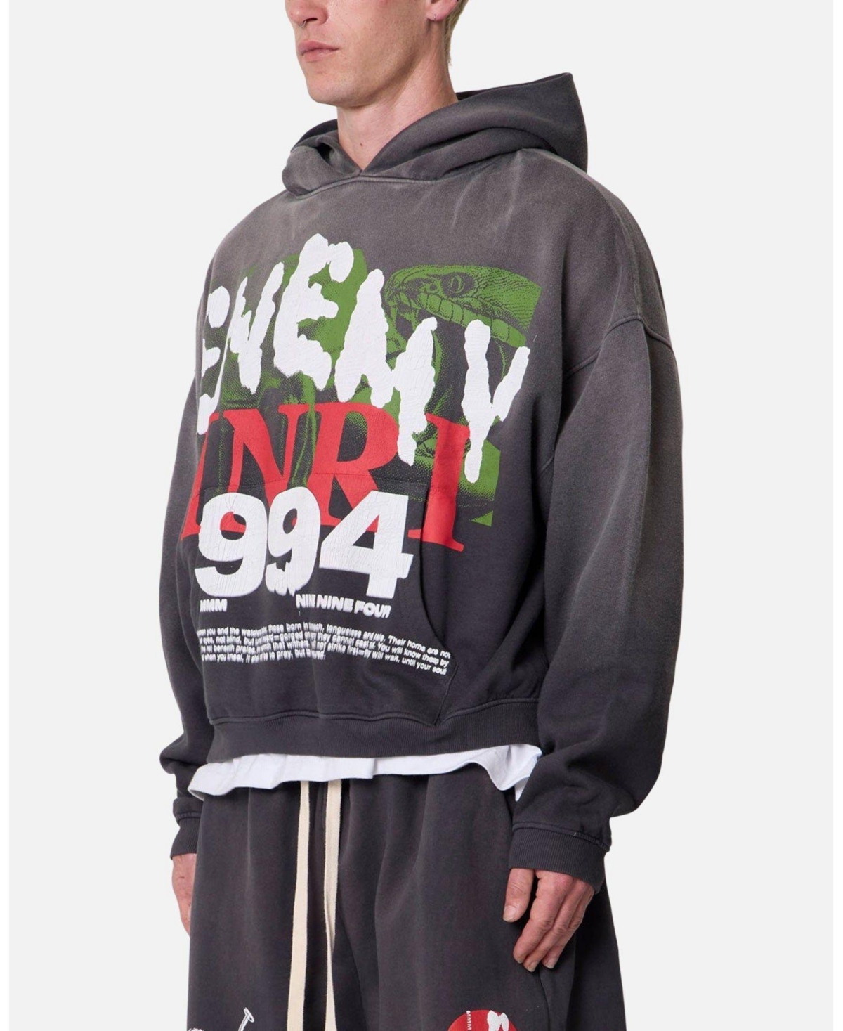 mnml Men's Enemy Graphic Oversized Cropped Hoodie