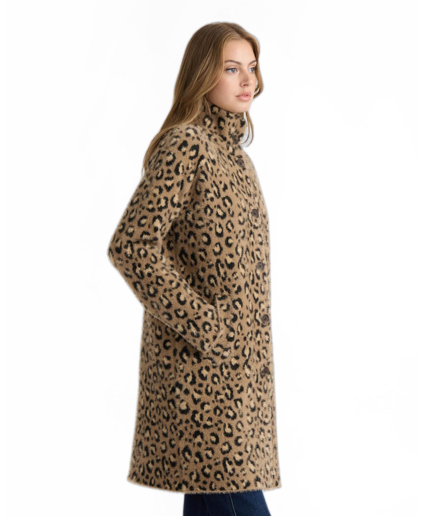 Женские куртки NVLT Eyelash Raglan Sleeve Coatigan with Stand Collar, цвет: Cheetah — фото 3