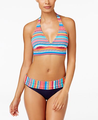 Anne Cole Marilyn Striped Halter Bikini Top & Foldover Bottoms