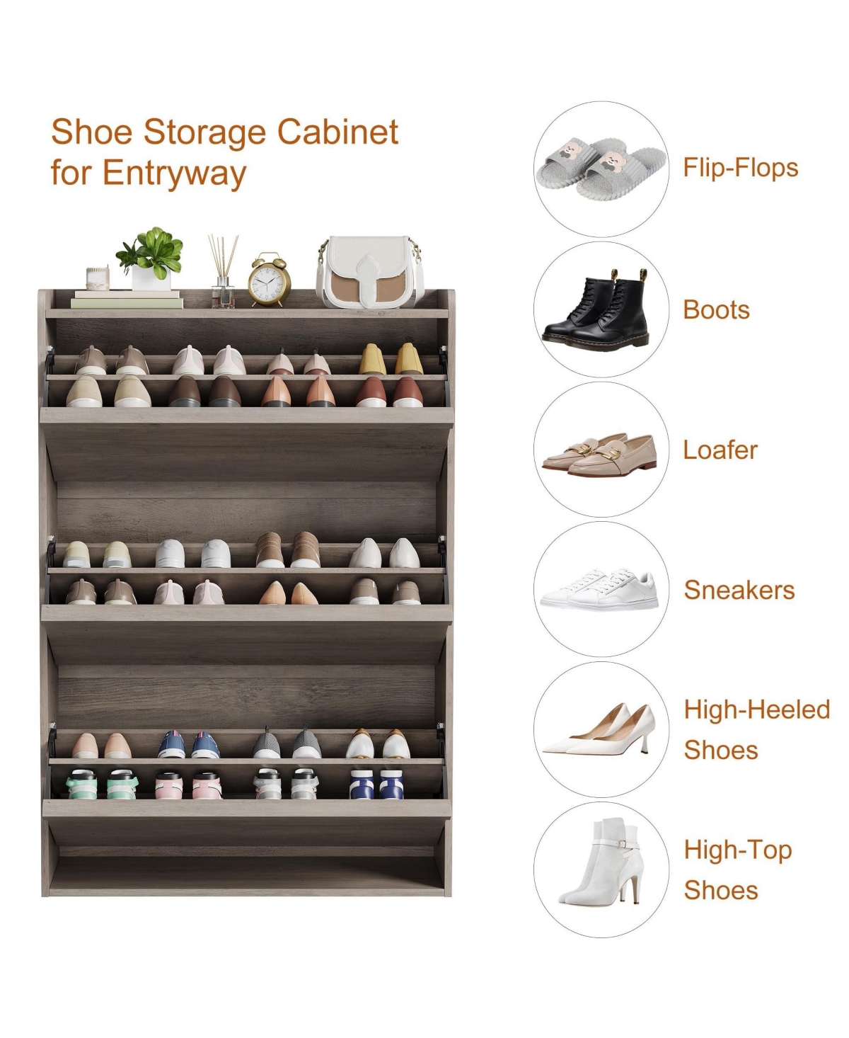 homfan Shoe Cabinet with 3 Flip Drawers - Hidden Wood Storage for Entryway Hallway Living Room