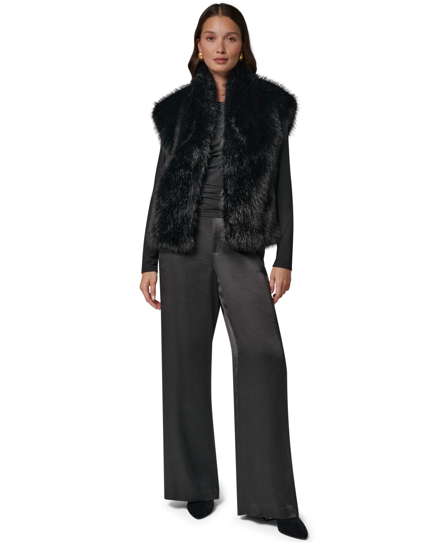 Женская куртка Donna Karan New York Petite Faux Fur Sleeveless Lined Vest, цвет: Чёрный — фото 3