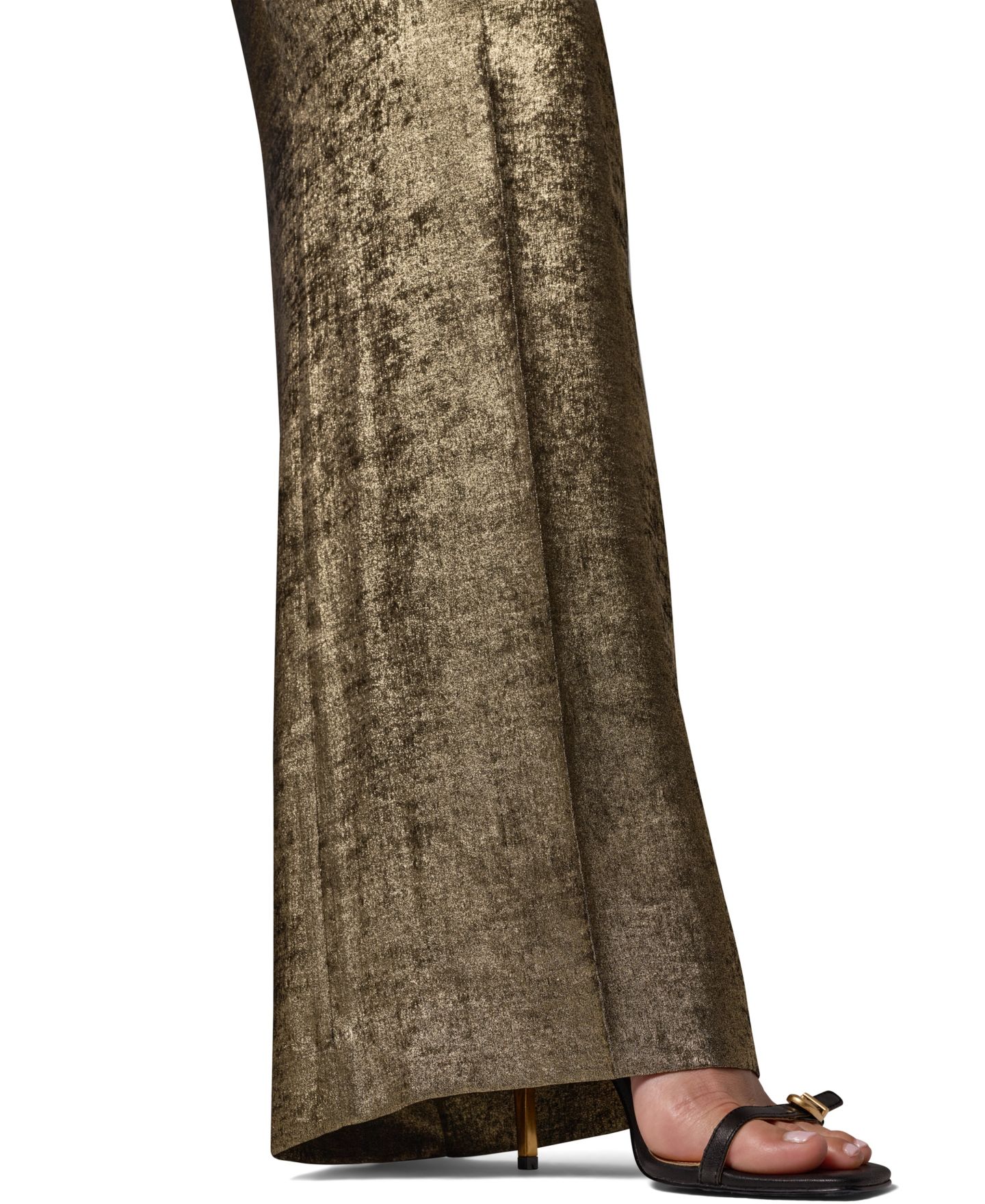 Женские широкие металлизированные брюки Donna Karan New York Petite без застёжки, цвет: Золотой — фото 5
