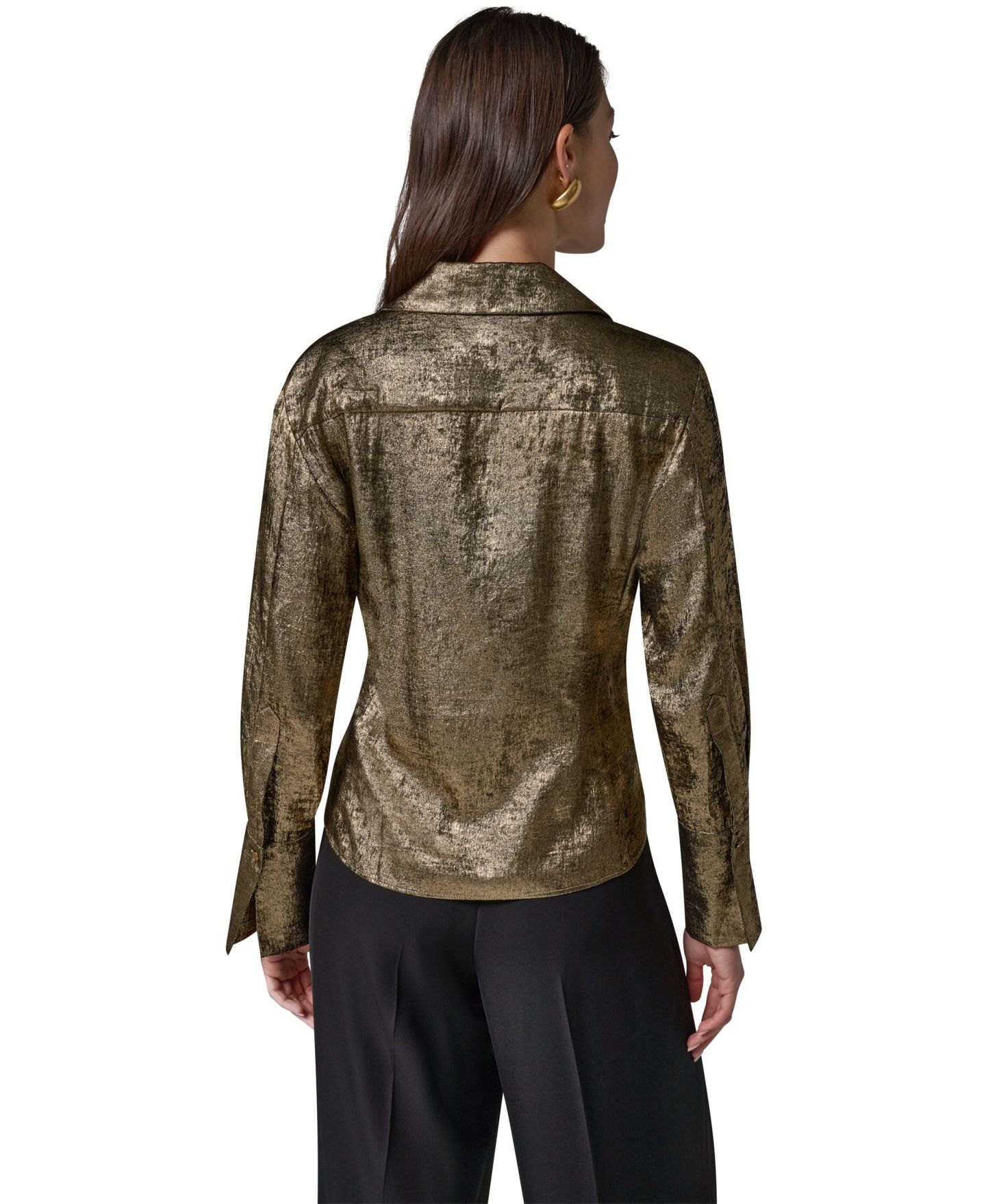 Женская блузка Donna Karan New York Petite Long-Sleeve Point-Collar Pointy-Asymmetrical-Hem Blouse, цвет: Золотой — фото 8