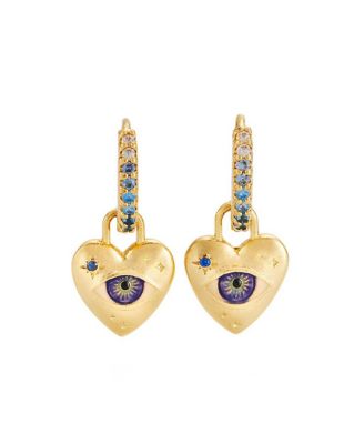 Talisman Eye and Heart Charm Huggie Earrings in Gold