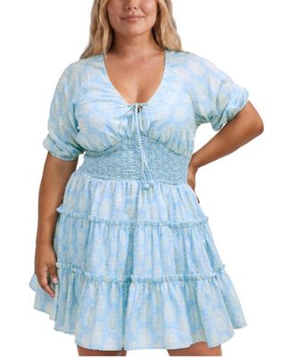 Plus Size Belle Isle Puff Sleeve V-Neck Mini Dress