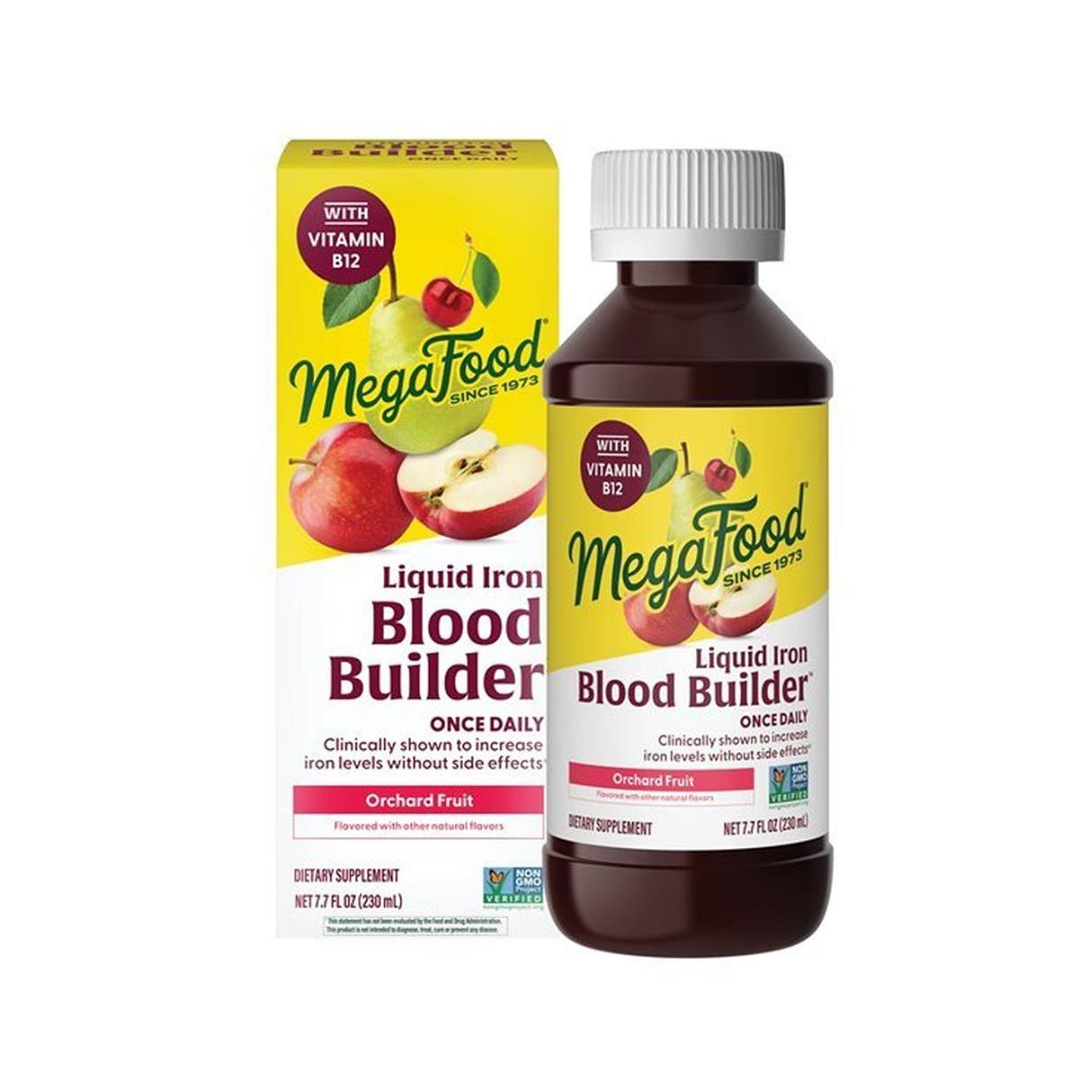 MegaFood Blood Builder Liquid Iron Supplement for Women, Men and Kids 4+ , Orchard Fruit Flavor, 7.7 fl oz