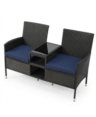 54-Inch Outdoor Wicker Loveseat with Built-In Glass Side Table