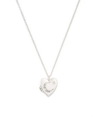 Selene Moon and Periwinkle Locket Necklace in Silver