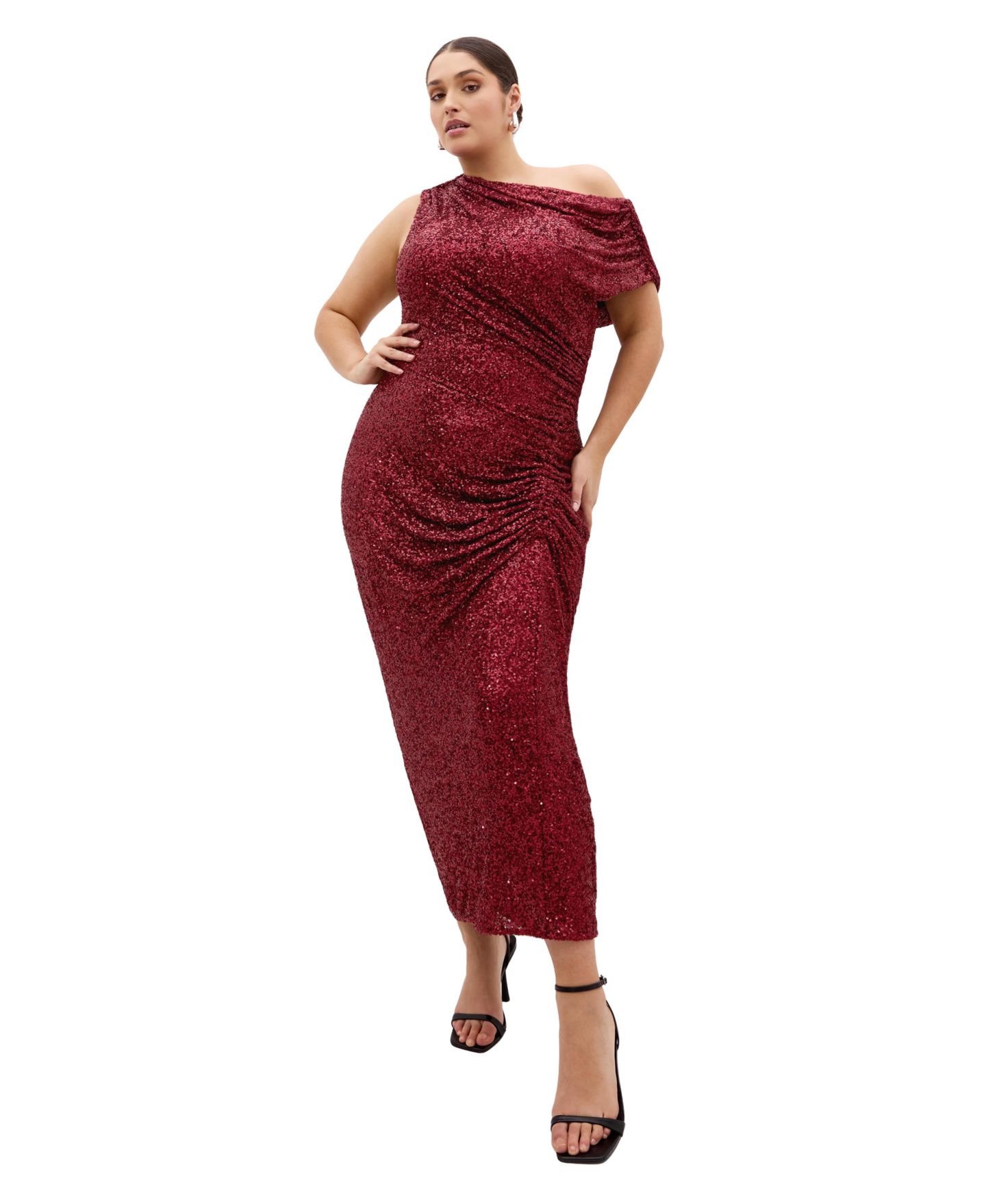 Женское платье CITY CHIC Sequin Star Off Shoulder Maxi, цвет: Ягодный — фото 1