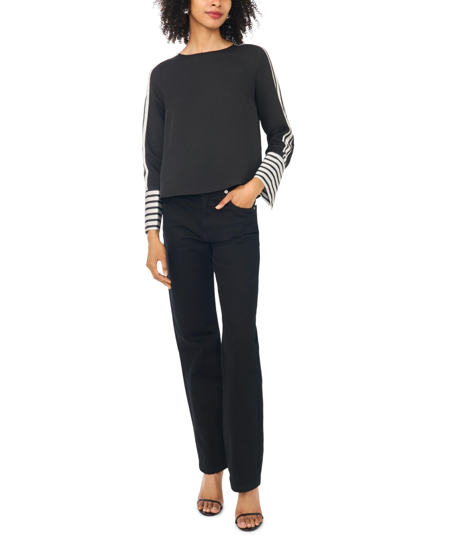 Женский топ Vince Camuto Contrast-Trim Long-Sleeve Top, цвет: Угольно-чёрный — фото 2