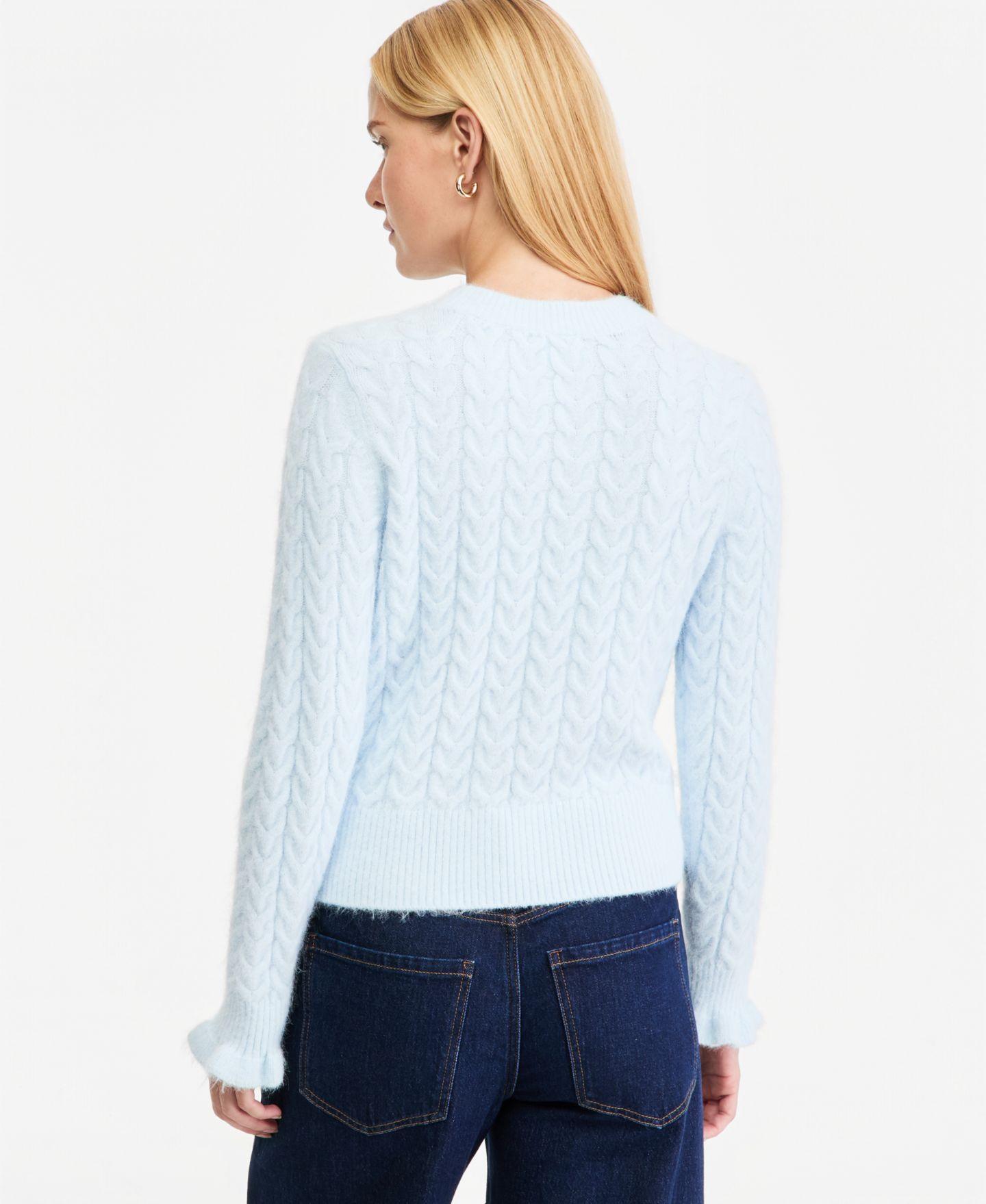 Женский свитер On 34th Cable-Knit Crewneck Ruffle Trim, цвет: Бриллиантовый синий — фото 2