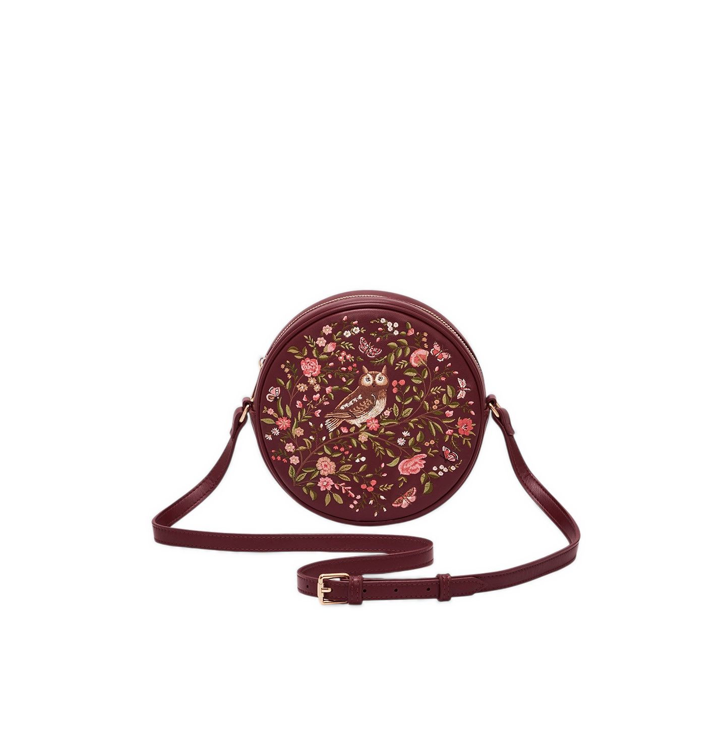 Женская сумка Fable England Chloe Owl Embroidered Circle, цвет: Бордовый — фото 1