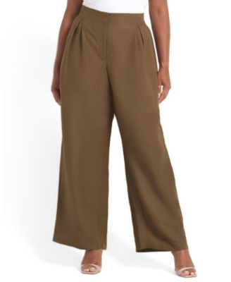 Plus Size Katrina Linen-Blend Pleated Wide-Leg Pants