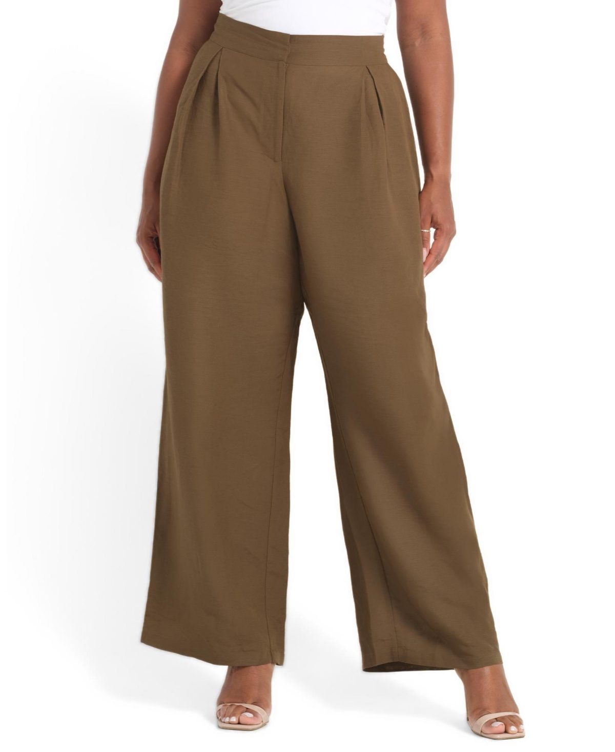Estelle Plus Size Katrina Linen-Blend Pleated Wide-Leg Pants - Fern