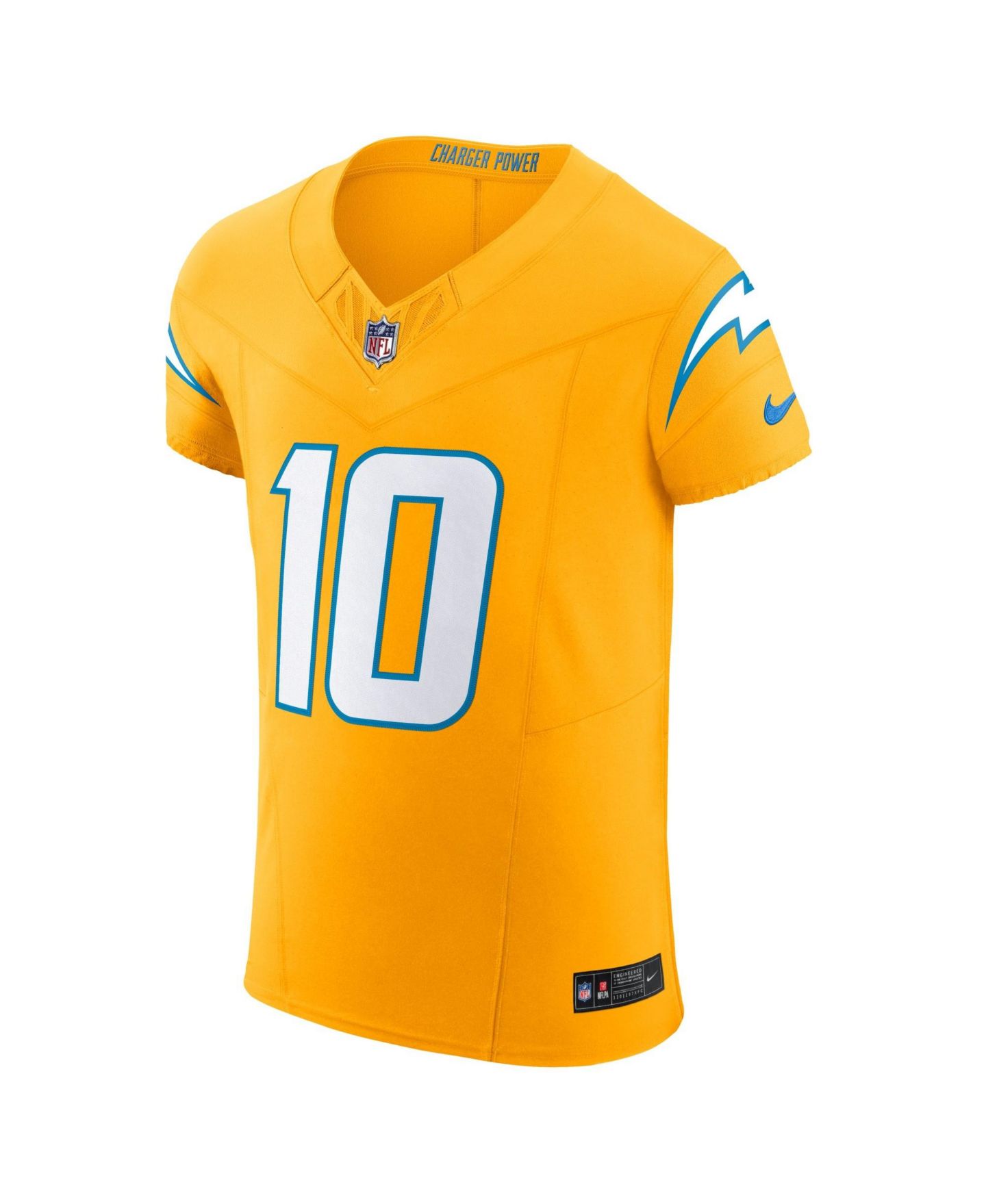 Мужской топ Nike Justin Herbert Gold Los Angeles Chargers Alternate Charger Power Vapor F.U.S.E. Elite Jersey — фото 6