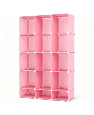 3-Cube Modular Kids Wardrobe with Clothes Rods and Storage Shelves