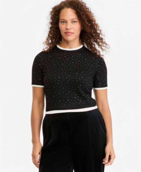 Женский свитер On 34th Embellished Double-Layer Sweater Tee, цвет: Глубокий чёрный
