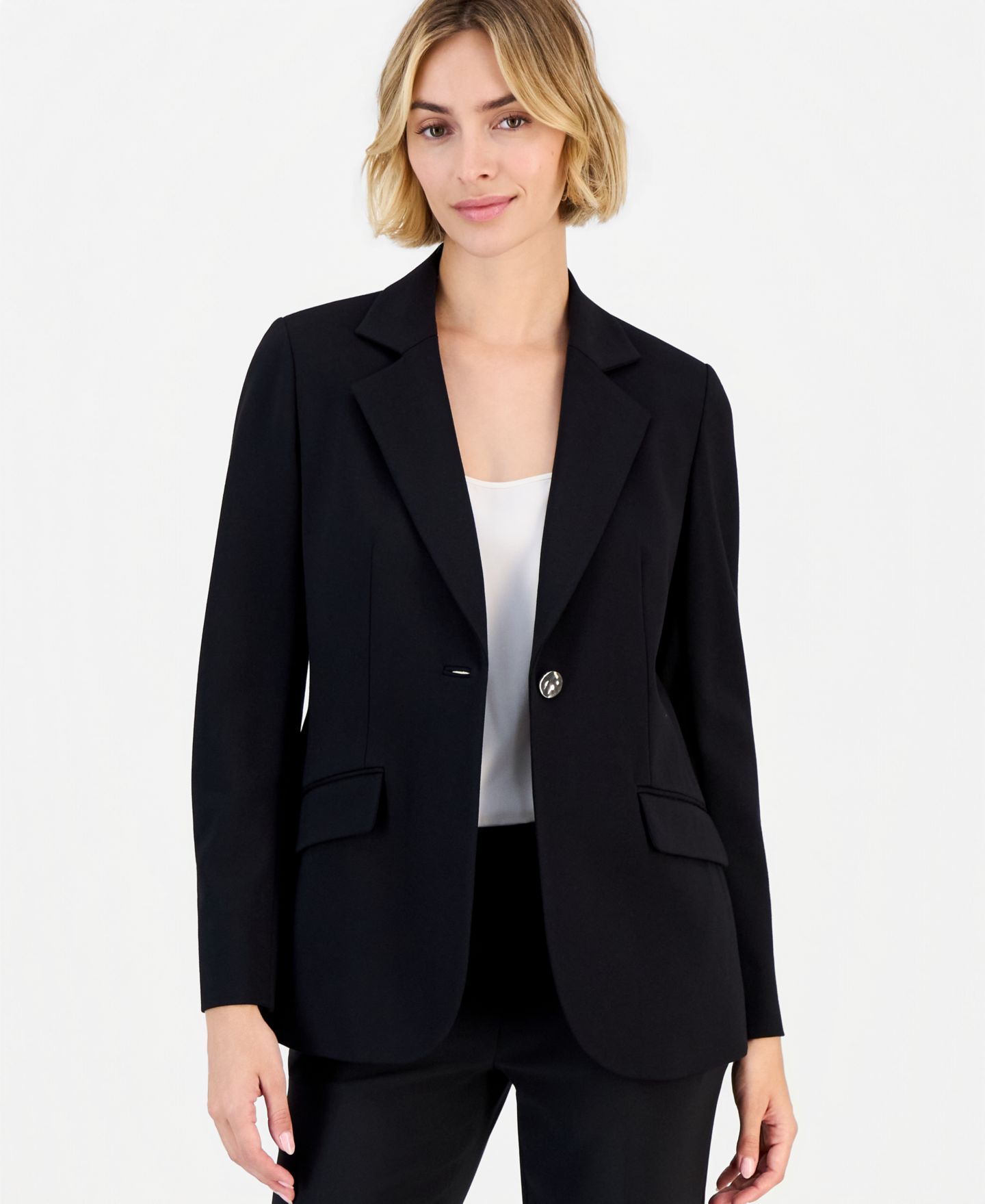 Женский комплект Anne Klein Wide-Leg Stretch Notched-Collar Jacket and Pants, 2-Piece Suit, цвет: Чёрный — фото 3