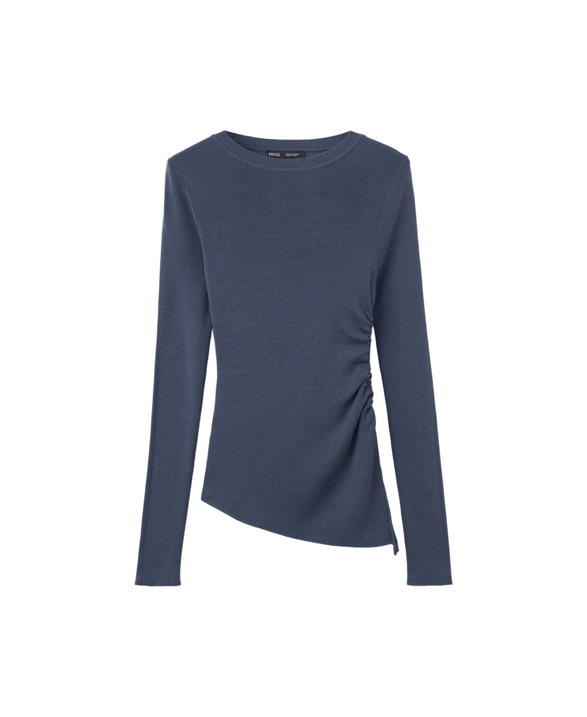Mango Women's Ruched Fine-Knit Sweater - Petrol Blue