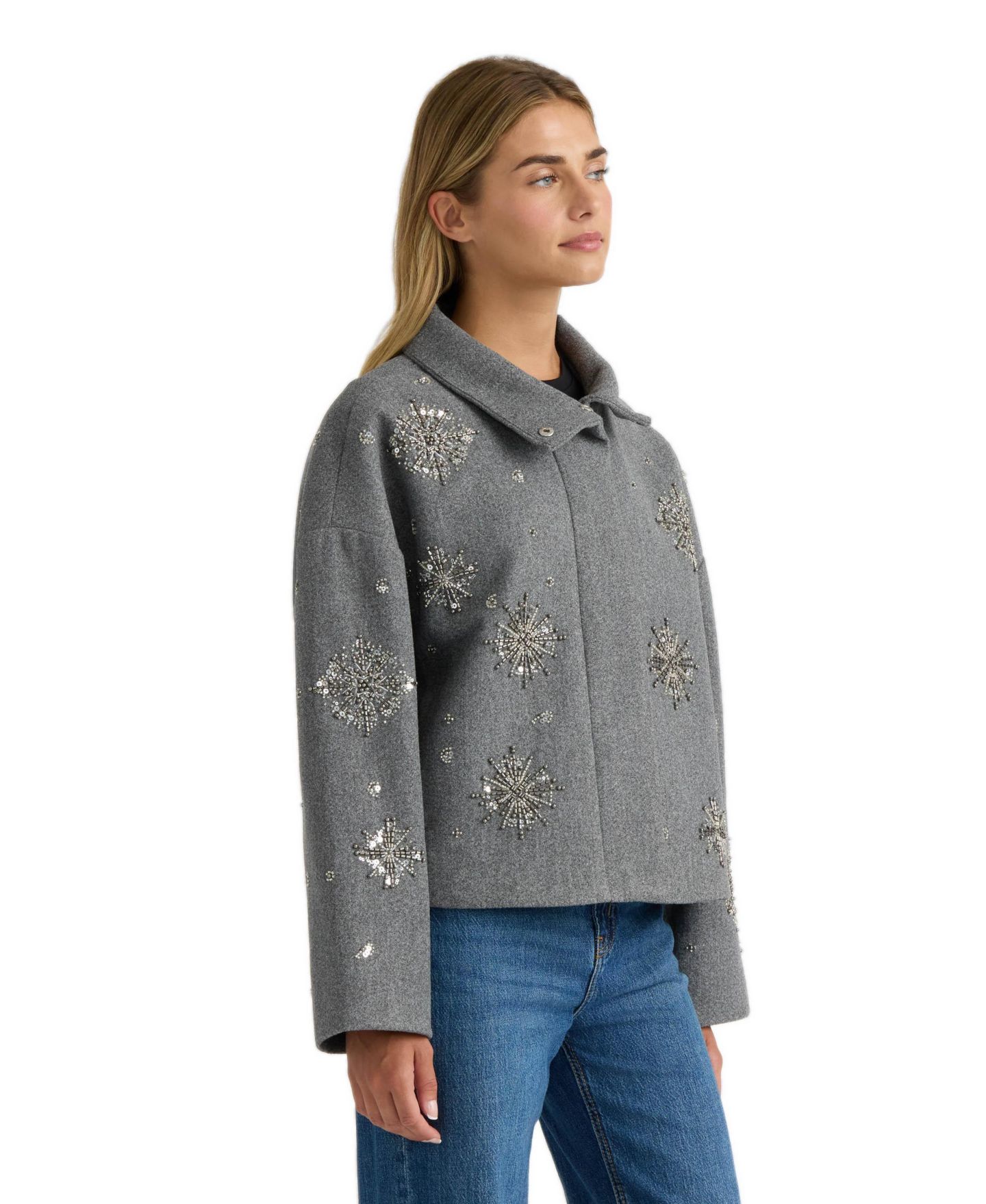 Женская куртка NVLT Cropped Mock-Neck Embellished, цвет: Угольный — фото 3