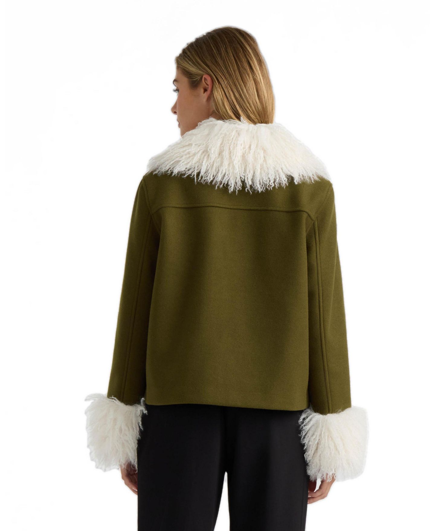 Женская куртка NVLT Faux Wool Sb Short Jacket With Mongolian Faux Fur Collar, цвет: Оливковый — фото 2