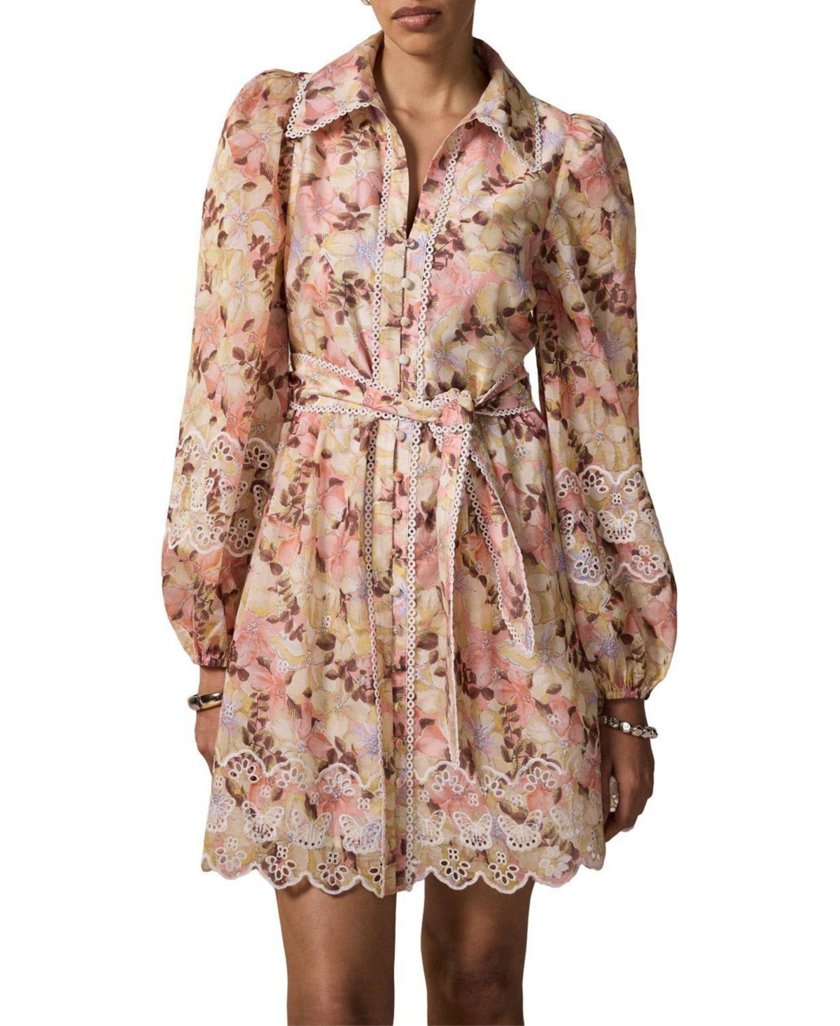 Mint Velvet Women's Floral Print Scallop Hem Mini Dress
