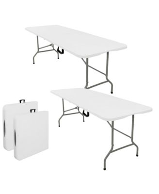 Set Of 2 Folding Tables Carrying Handle Lightweight Portable Plastic Camping Steel Indoor Outdoor Party Dining Wedding Events Picnic