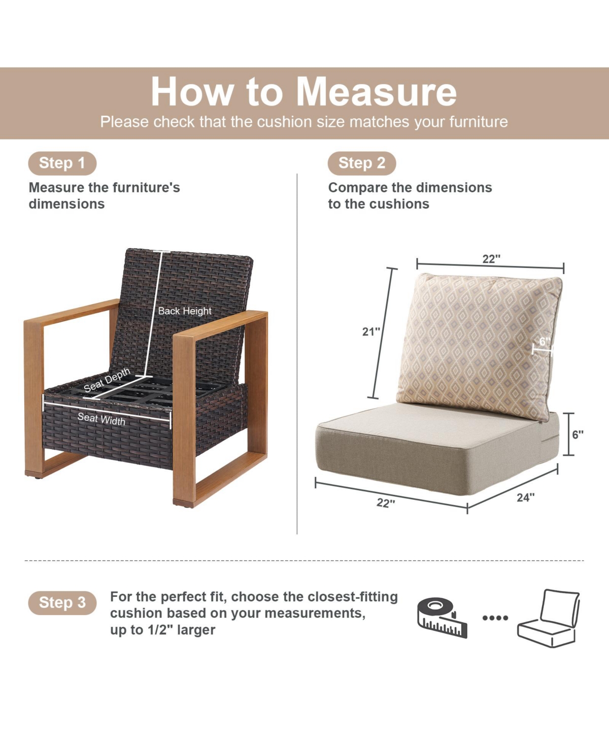 Pocassy 6" Thicker Outdoor Chair Cushion Set