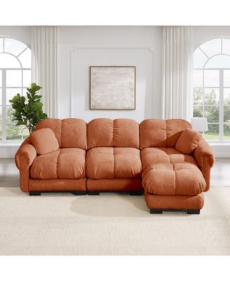 Oversize Chenille L-Shaped Sofa Deep Seat Couch with Movable Ottoman Exquisite Pillows and Quilted Back Cushions