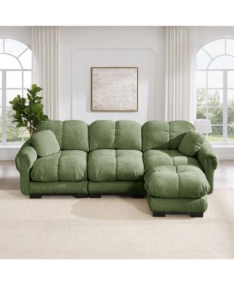 Oversize Chenille L-Shaped Sofa Deep Seat Couch with Movable Ottoman Exquisite Pillows and Quilted Back Cushions