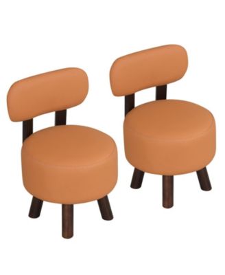 Set of 2 Round Footrest Stools with Curved Backrests