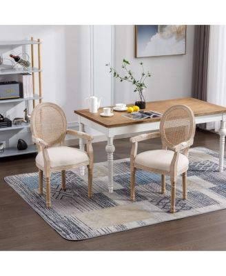 French Vintage Upholstered Fabric Dining Armchair, Set of 2