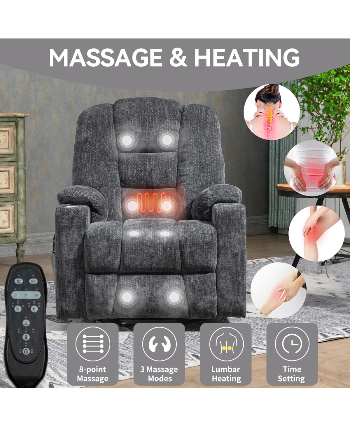 Streamdale Furniture Large Power Lift Recliner with Massage, Heat, Usb and Cup Holders