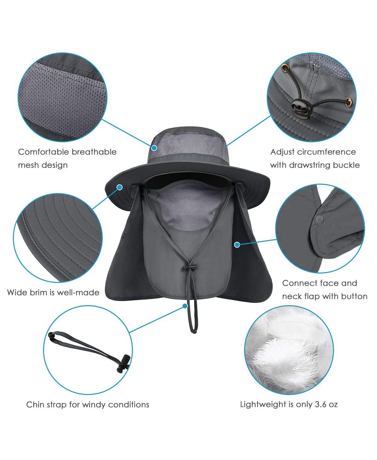 Piscifun Mens Outdoor Sun Hat Wide Brim Upf 50+ Face Neck Flap Fishing Hiking Gardening