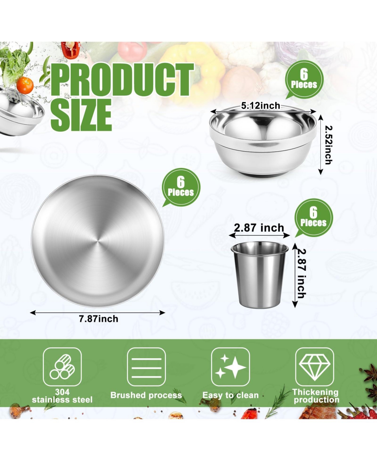 Piscifun Stainless Steel Camping Dinnerware Set Double Walled Insulated