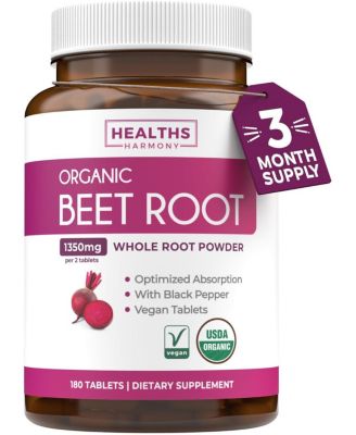 Beet Root Powder Tablets with Pepper Extract, 1,350 Milligram Per Serving, 180 Tablets
