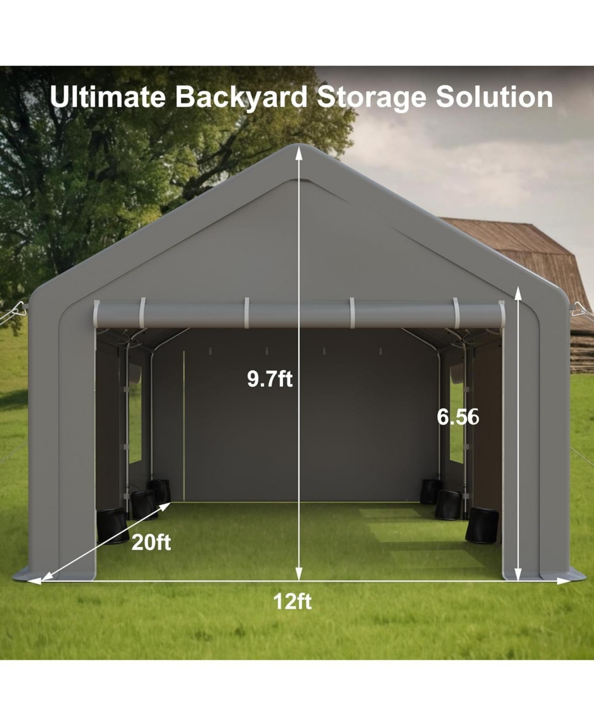 GarveeLife 12 x 20 Ft Heavy Duty Carport, Portable Garage with Roll-Up Mesh Windows and Removable Doors, All-Season Car Canopy Shelter