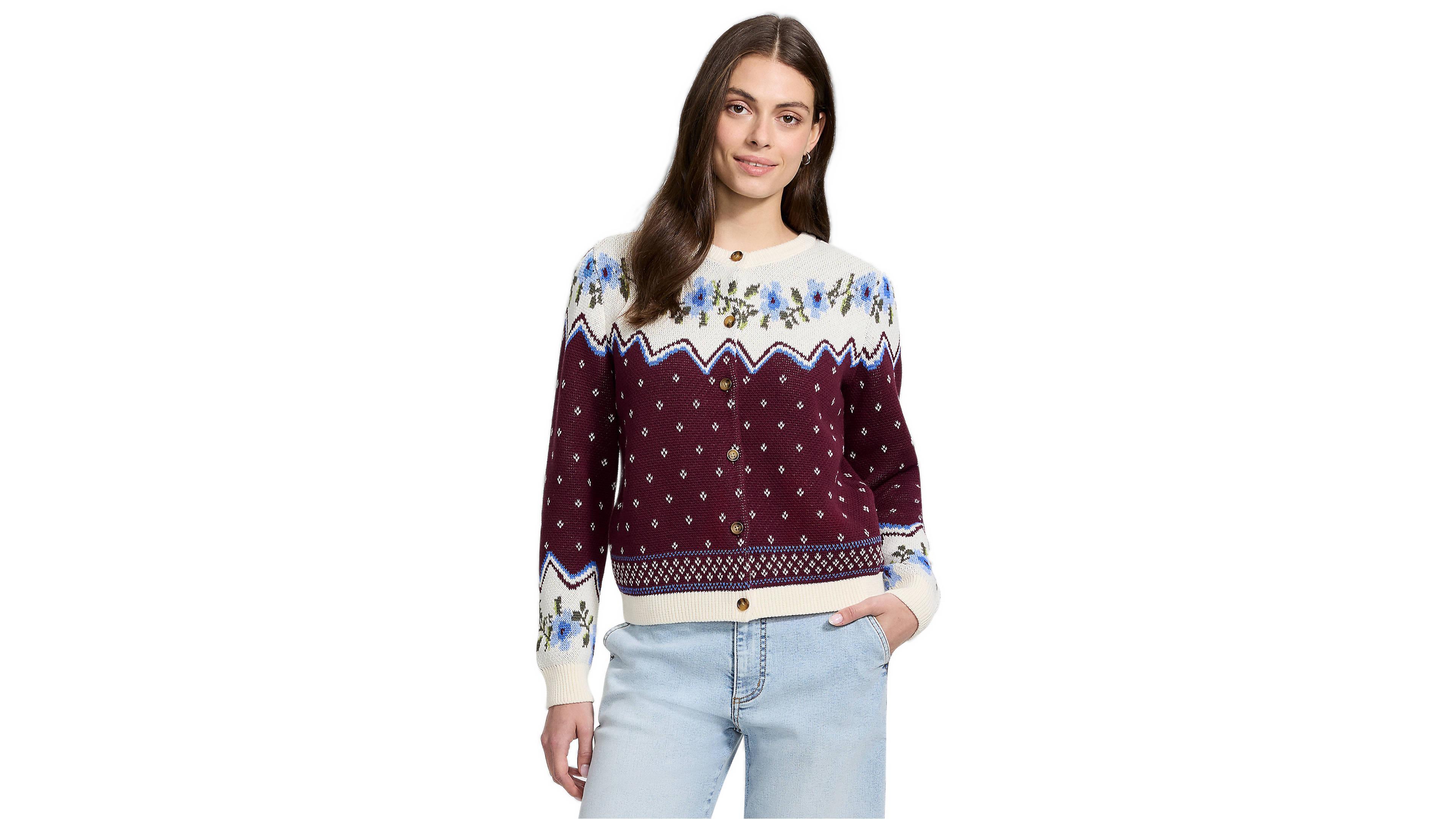 Lands' End Women's Regular Drifter Jacquard Cardigan Sweater