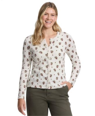 Women's Long Sleeve Micro Rib Lace Trim Button Through Cardigan