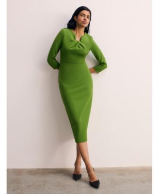 Women's Keyhole 3/4 Sleeve Midi Dress