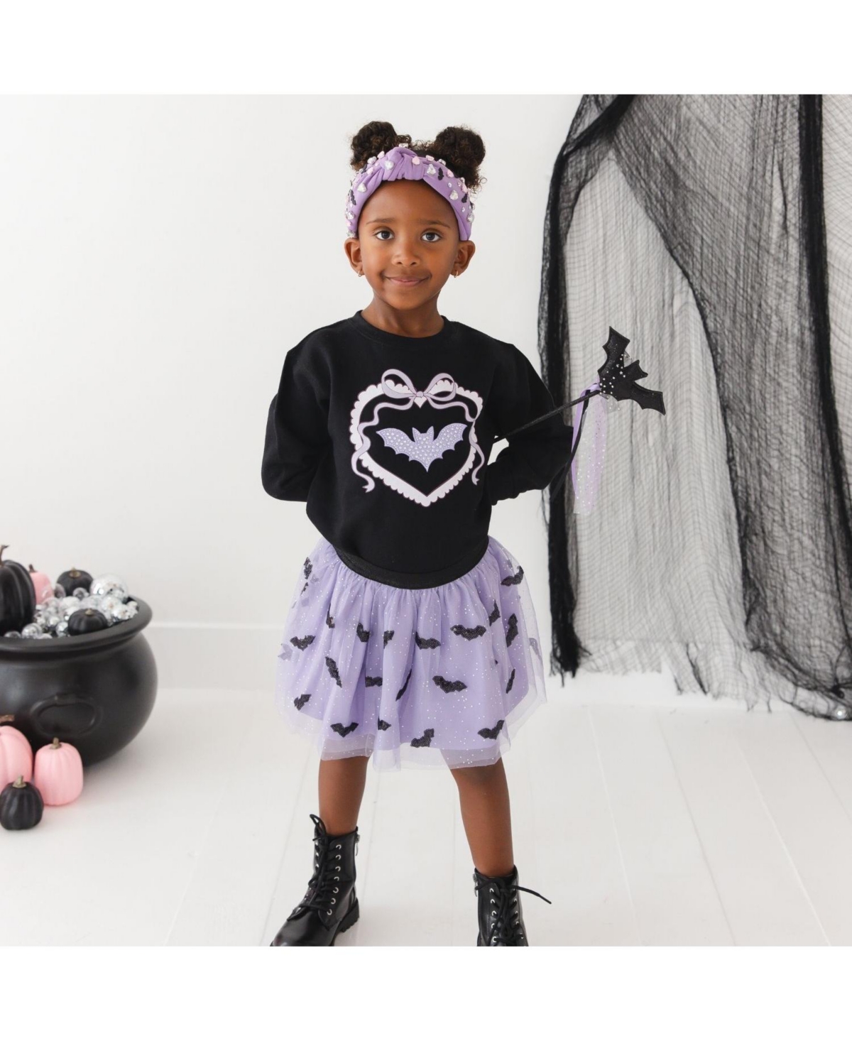Sweet Wink Toddler Girls 2T-4T Rhinestone Bat Patch Halloween Sweatshirt