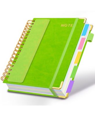 Faux Leather 5 Subject Spiral Notebook College Ruled 300 Pages with Dividers Tabs Pen Loop