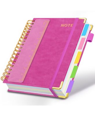 Faux Leather 5 Subject Spiral Notebook College Ruled 300 Pages with Dividers Tabs Pen Loop