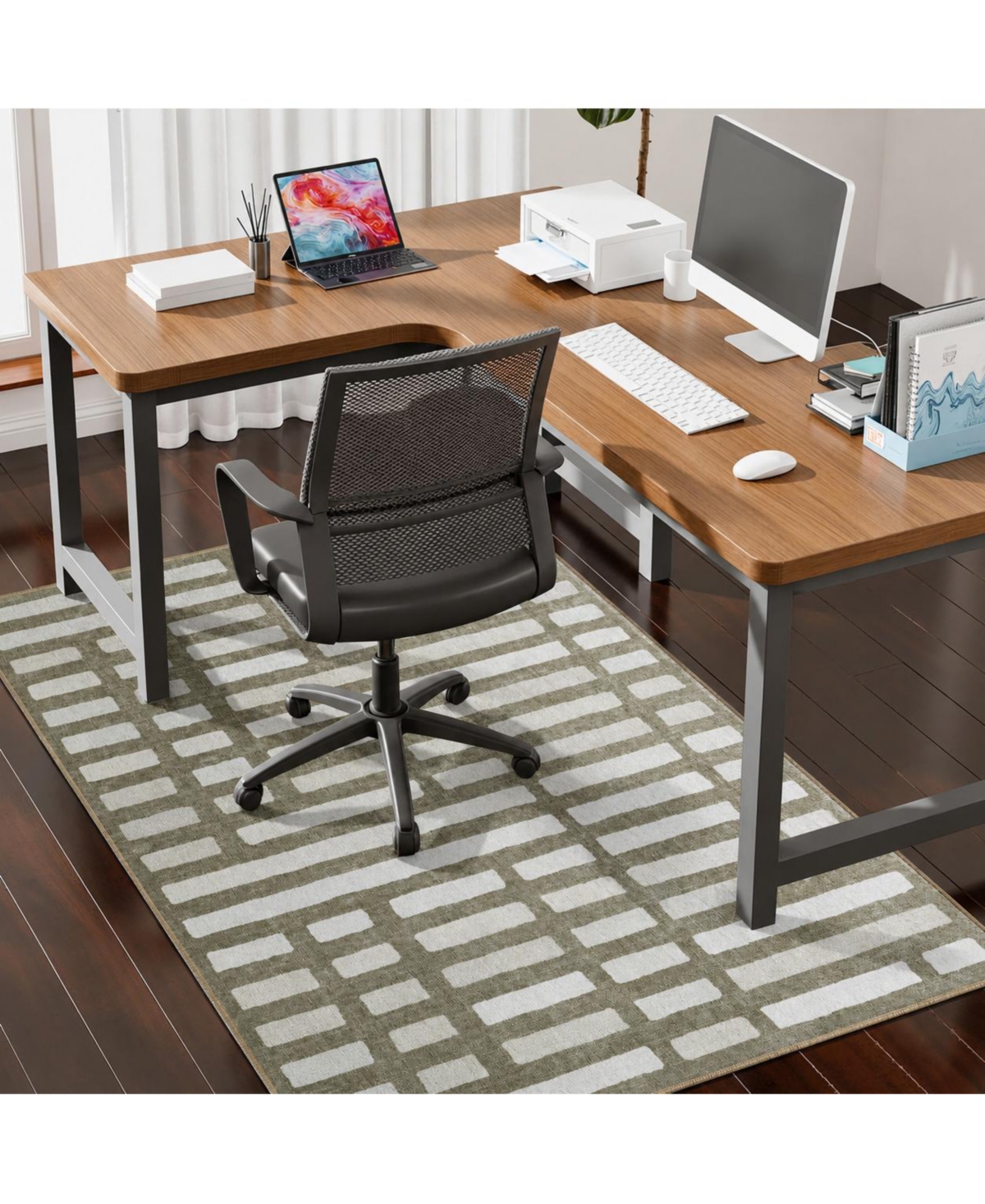 Danrong Office Chair Mat Hardwood Floor Protector Easy Glide Nonslip Washable - Grey