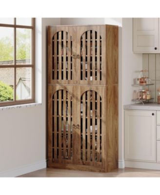 Farmhouse Kitchen Pantry, 70.86" Storage Cabinet with 4 Slatted Doors