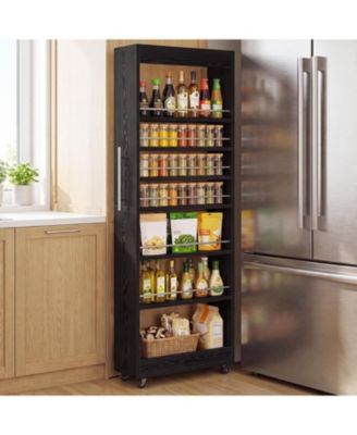 73" Tall Slim Storage Cart on Wheels, 7-Tier Narrow Pantry Cabinet, Rolling Skinny Spice Rack Organizer Next to Fridge