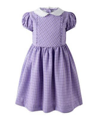 Toddler Girls' 2T-5T Puff-Sleeve Peter Pan Collar Check Frill Front Dress
