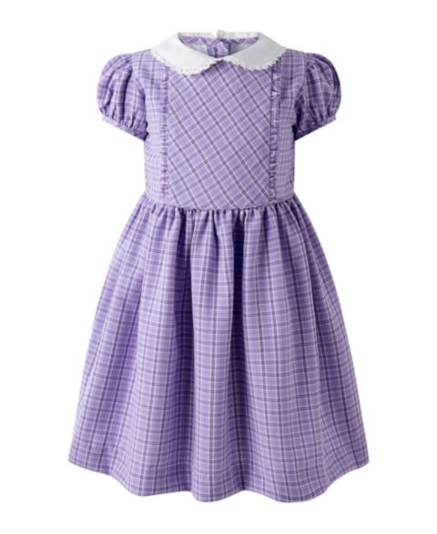 Платье Rachel Riley Puff-Sleeve Peter Pan Collar Check Frill Front Dress для девочек-малышей, цвет: Фиолетовый