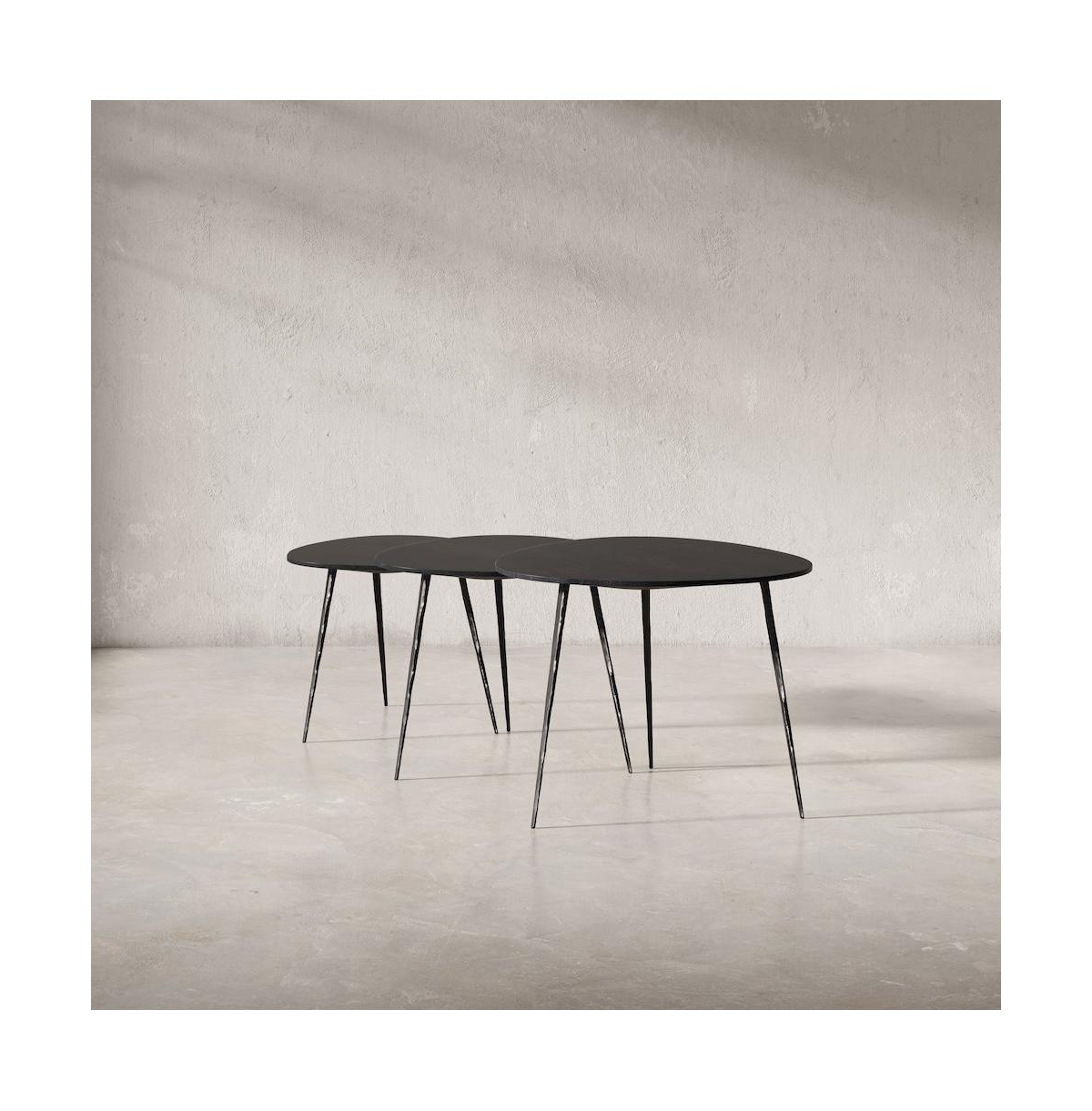 Reeves Abstract Contemporary Solid Acacia Wood Nesting End Tables (Set of 3)
