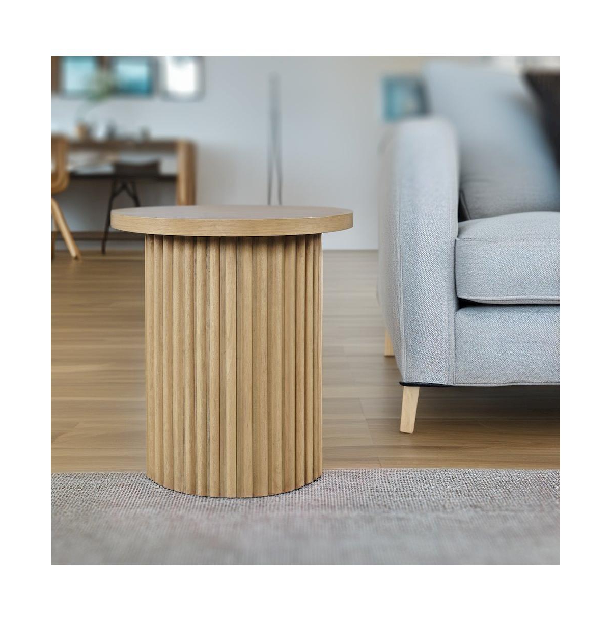 Jofran Auden 24" Round Mid-Century Modern Fluted Pedestal Base End Table